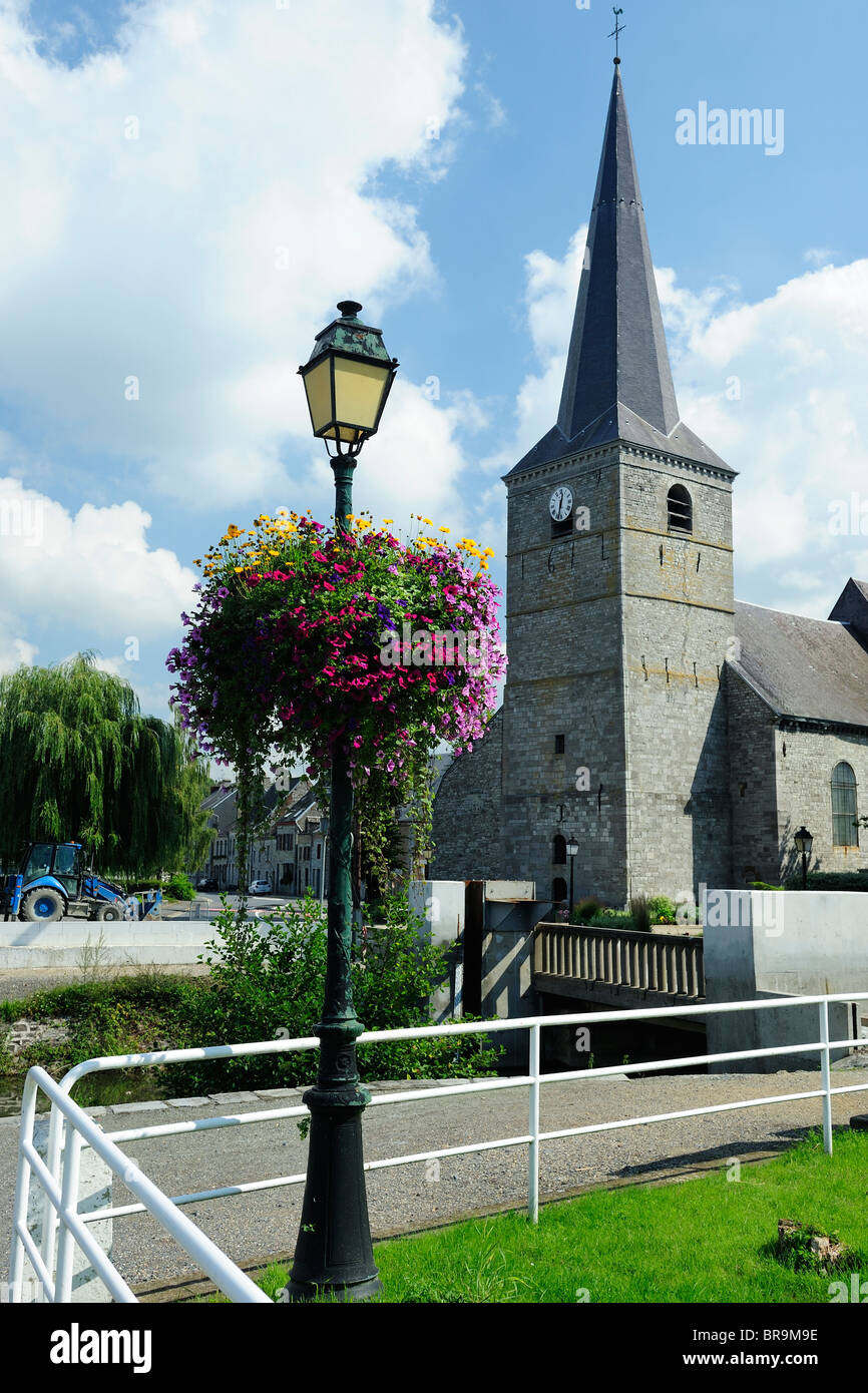 Church on east bank of border town of Givet in Ardennes region of France Stock Photo
