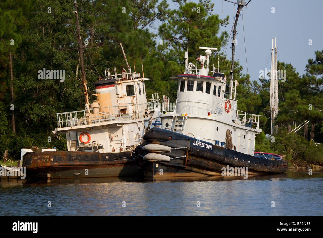 Tug boats in Bayou La Batre, Alabama, in port Stock Photo