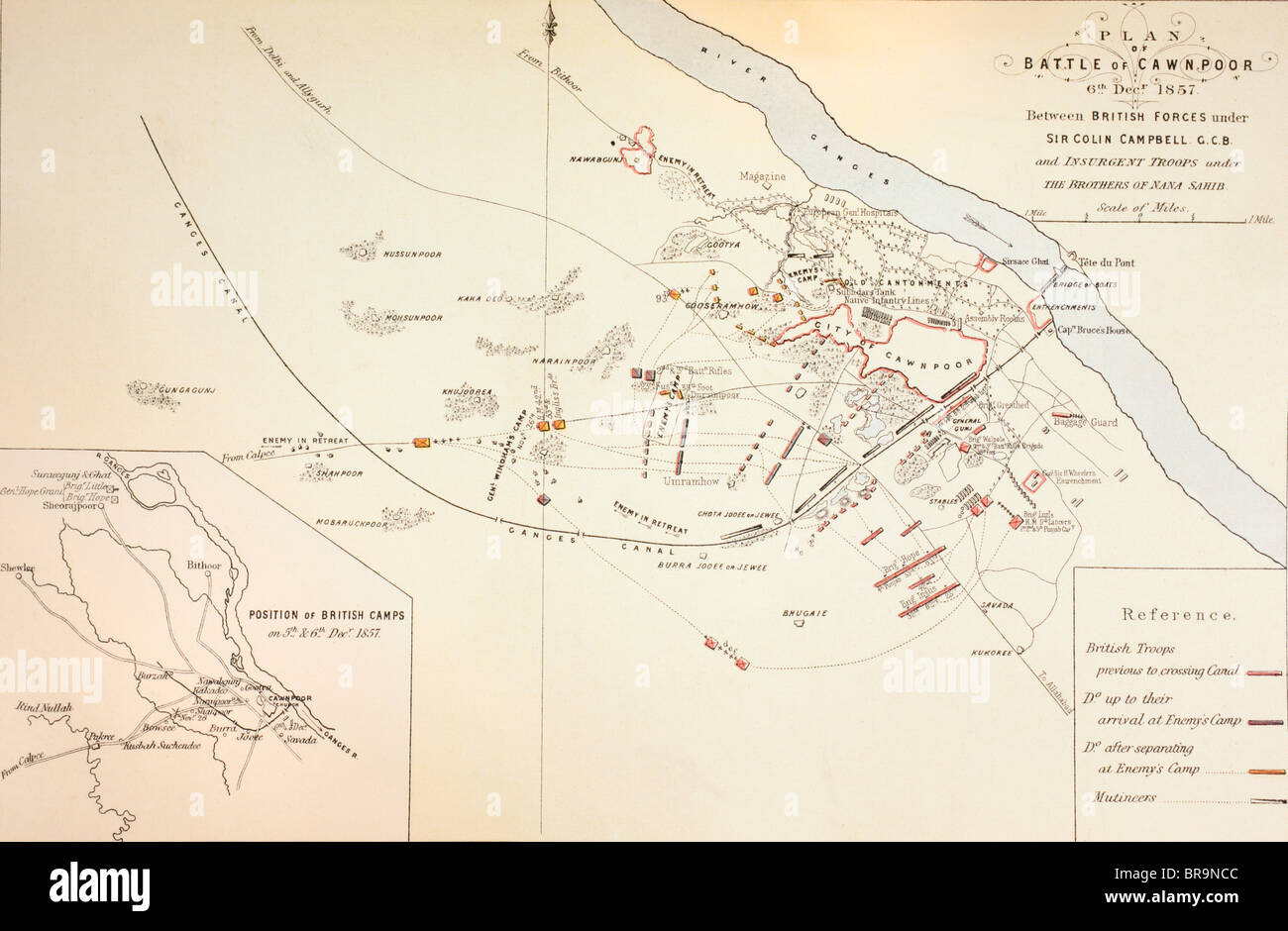 Plan of the Battle of Cawnpore, India,1857. Stock Photo