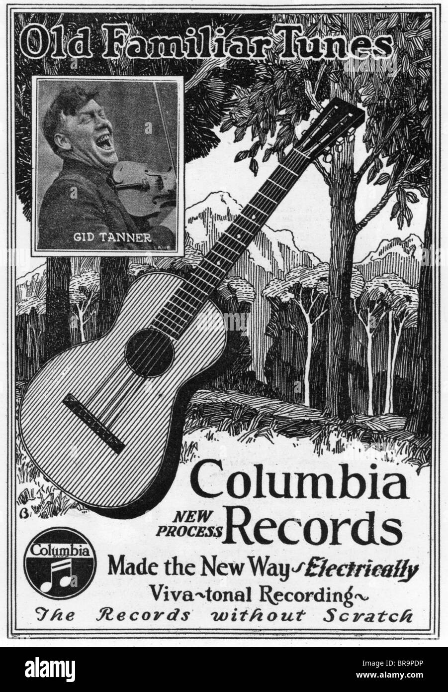 COUNTRY AND WESTERN MUSIC 'Old Familiar Tunes' was the name used on this 1927 advert to describe what became C&W. Stock Photo