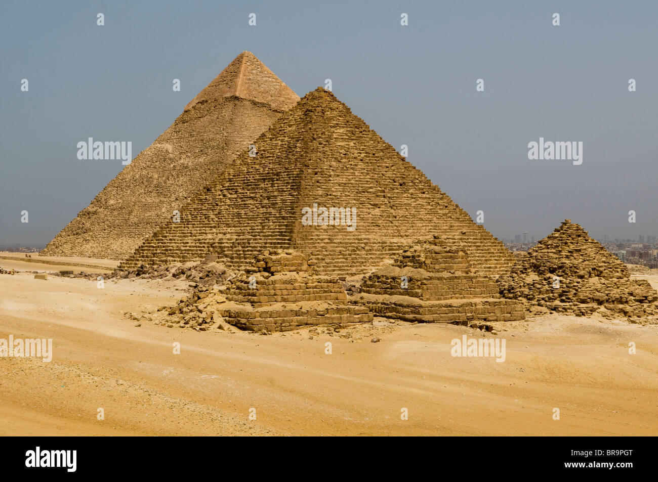 the Great Pyramids of Giza in Cairo Egypt Stock Photo