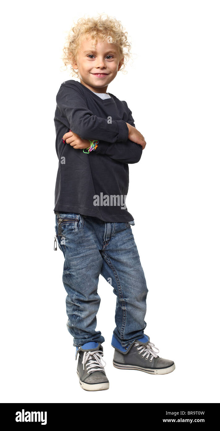 caucasian blond little boy standing on white Stock Photo - Alamy