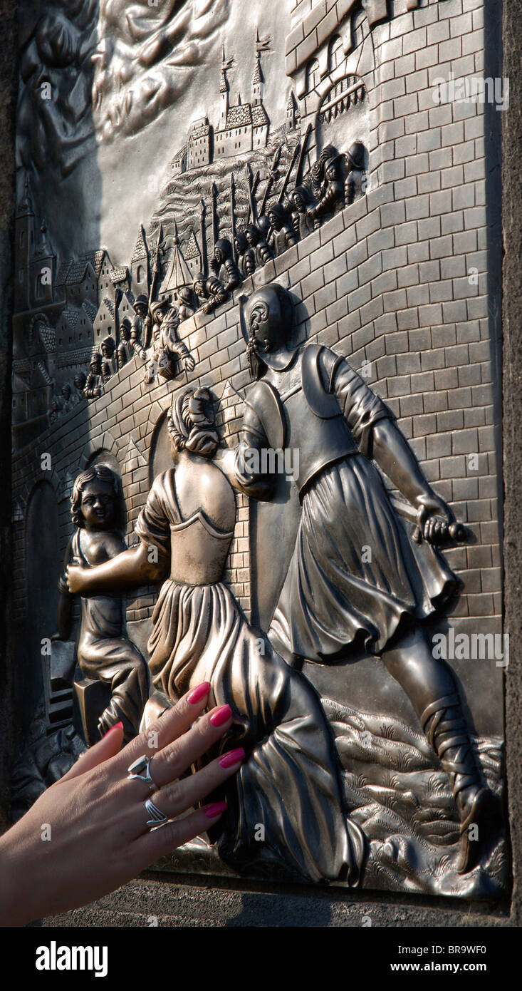 Prague detail from martyrium of st. John Nepomuk from Charles bridge and the hand Stock Photo