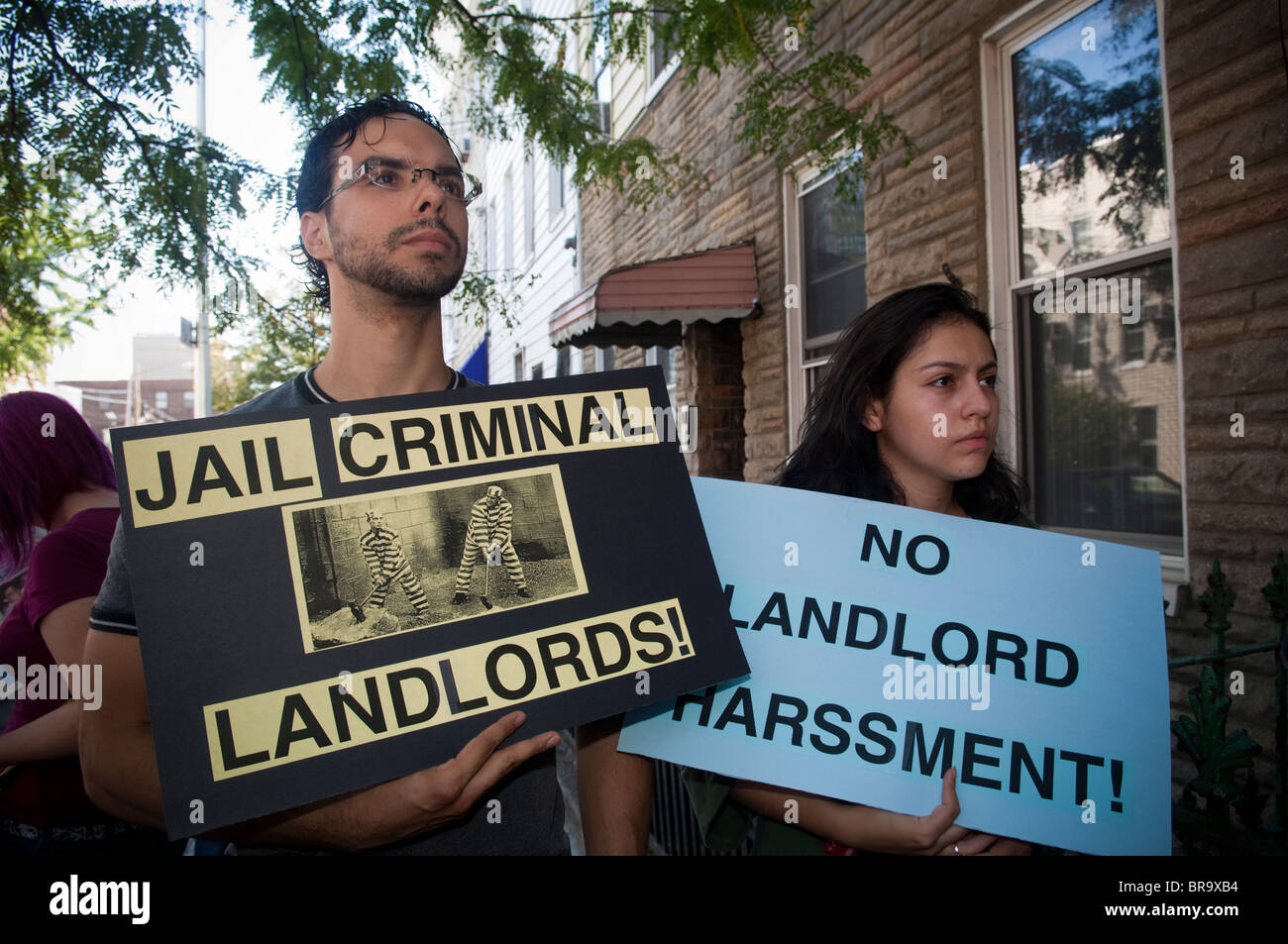 March and rally against landlords using allegedly illegal tactics to get rid of low income tenants in Brooklyn, New York Stock Photo