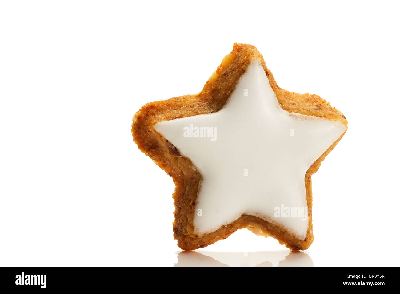 one star shaped cinnamon biscuit on white background Stock Photo