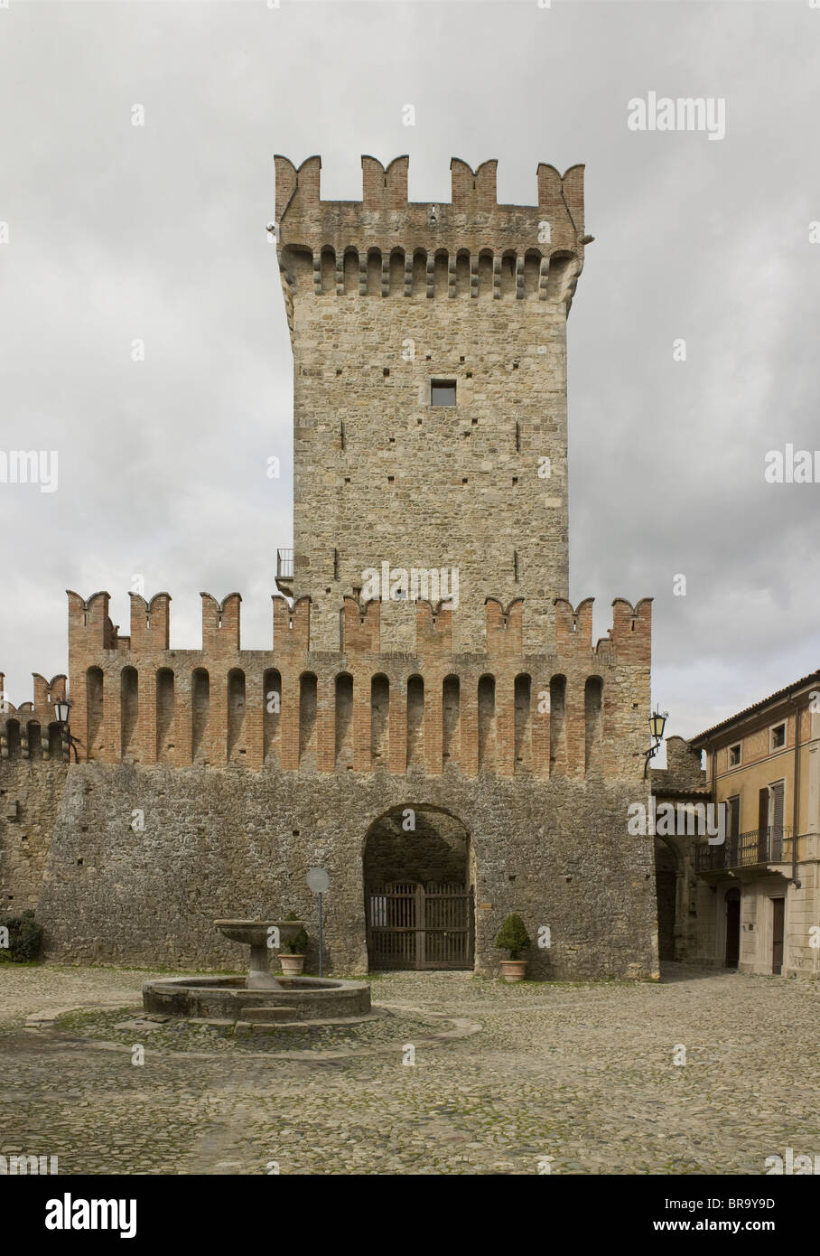 Vigoleno, near Parma, Italy. Castle with tower built late 14th century Stock Photo