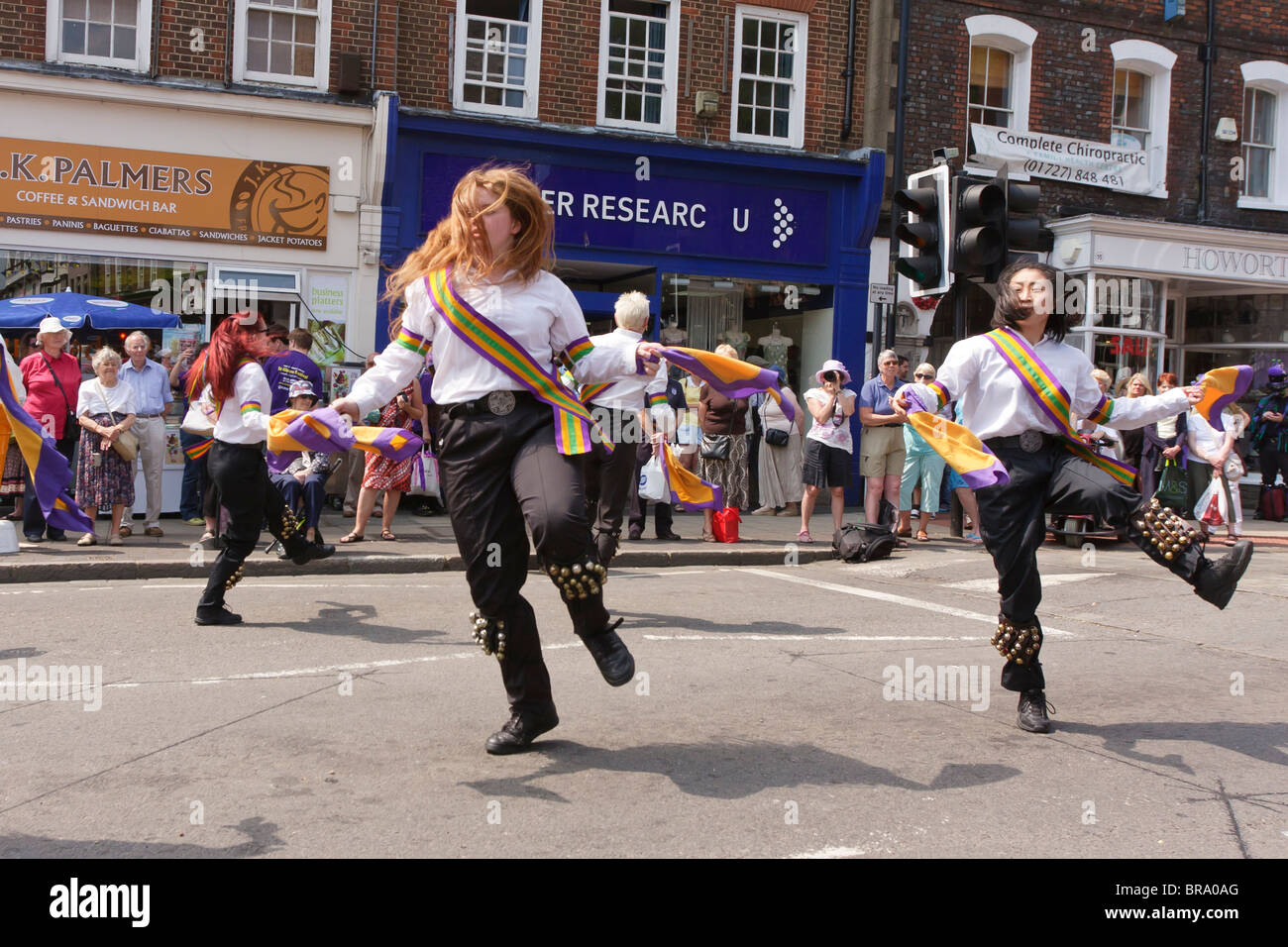 New Esperance Ladies Morris dancing side performs a Cotswold style dance at St Albans Festival 2010 Stock Photo