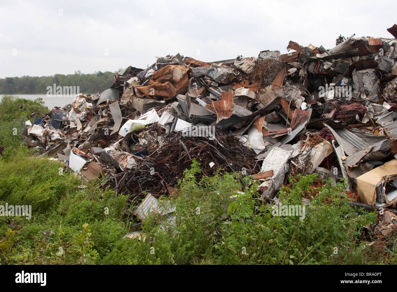 Salvaged metal is gathered for eventual sale as scrap metal at the