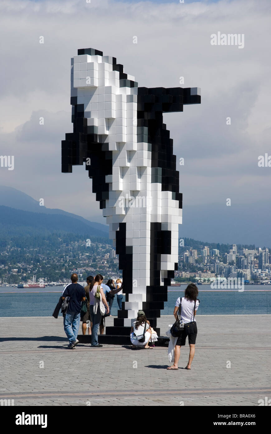 'Pixel Orca', sculpture by Douglas Coupland outside the Vancouver Convention Centre Stock Photo