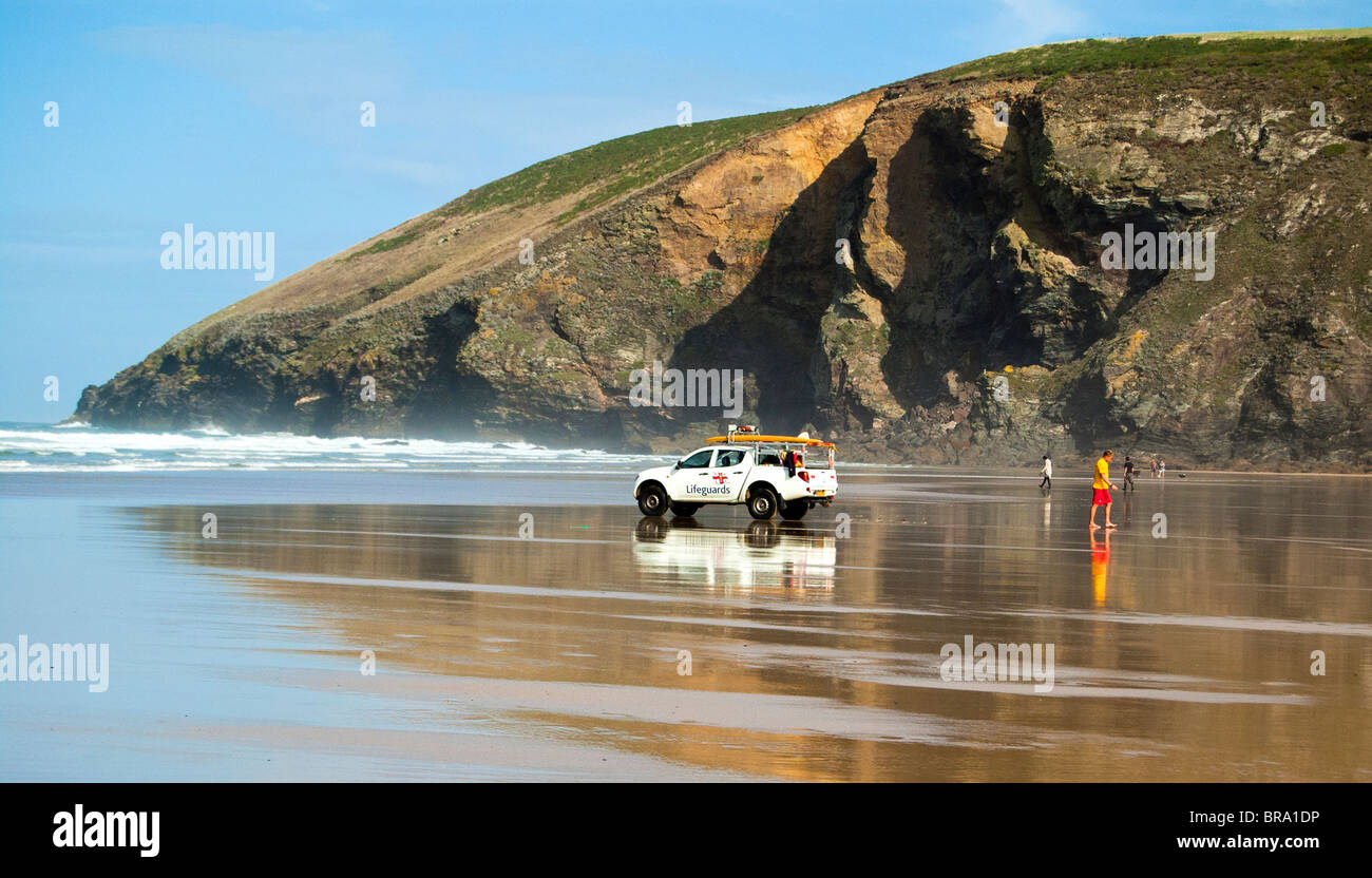 a lifeguards car patrolling the beach in Cornwall Stock Photo