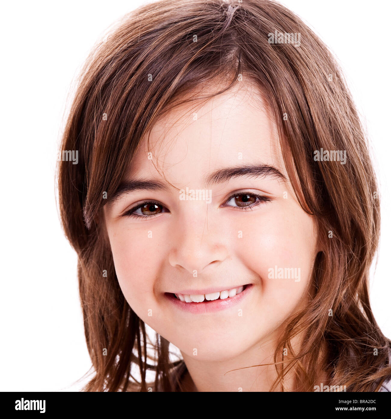 Portrait of a cute little girl isolated over white background Stock ...