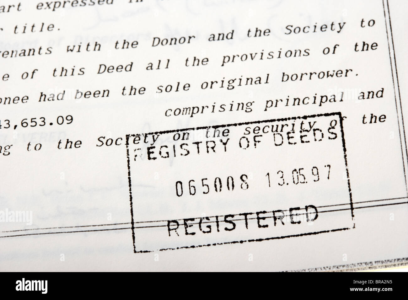 house contract deeds stamped by the registry of deeds Stock Photo