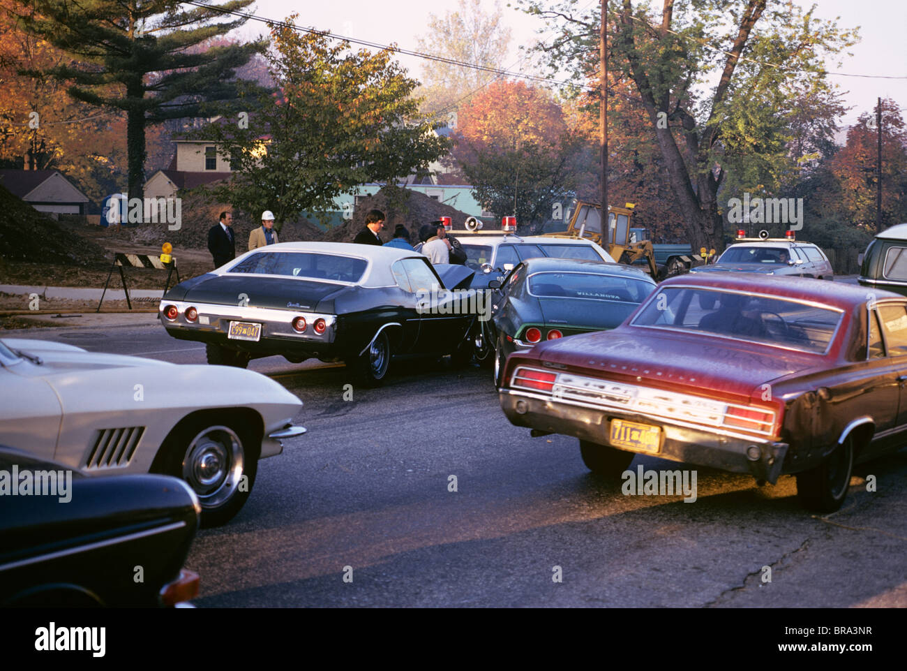 1970 1970s RETRO CARS ACCIDENT COLLISION Stock Photo