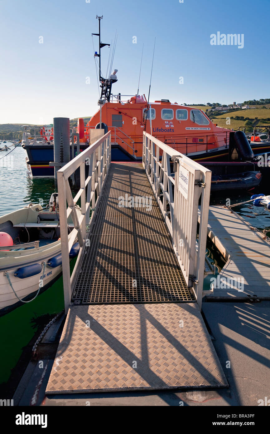 Moorings near Island Quay with Lifeboat 'RNLB The Baltic Exchange III', Salcombe, Devon, England Stock Photo