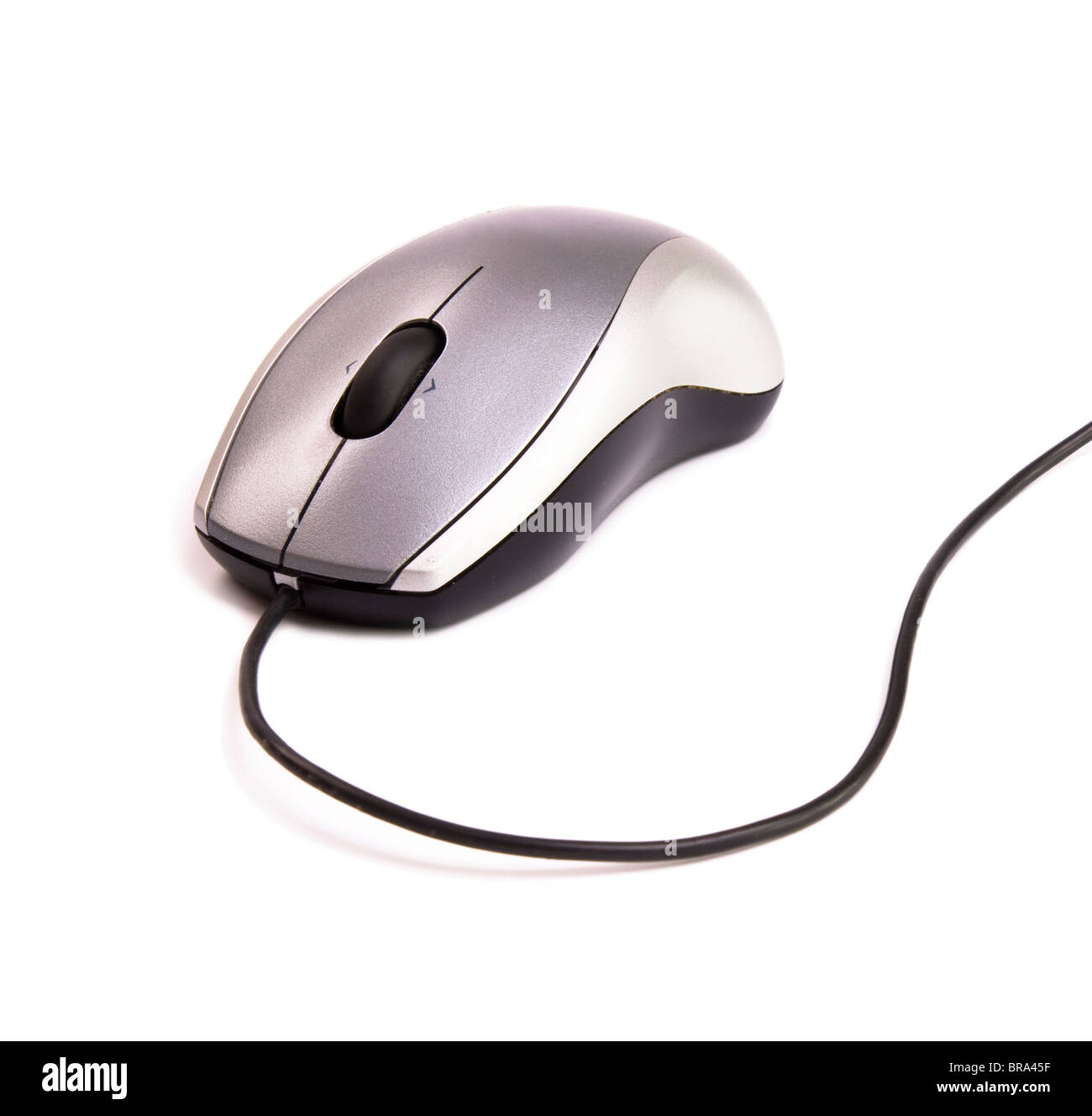 gray computer mouse with cable on white background Stock Photo