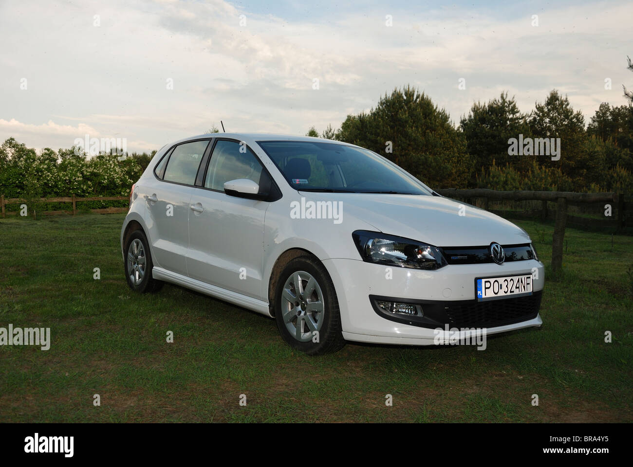 Volkswagen Polo 1.2 TDI BlueMotion - MY 2010 - white - German popular  subcompact eco city car, segment B - countryside, meadow Stock Photo - Alamy