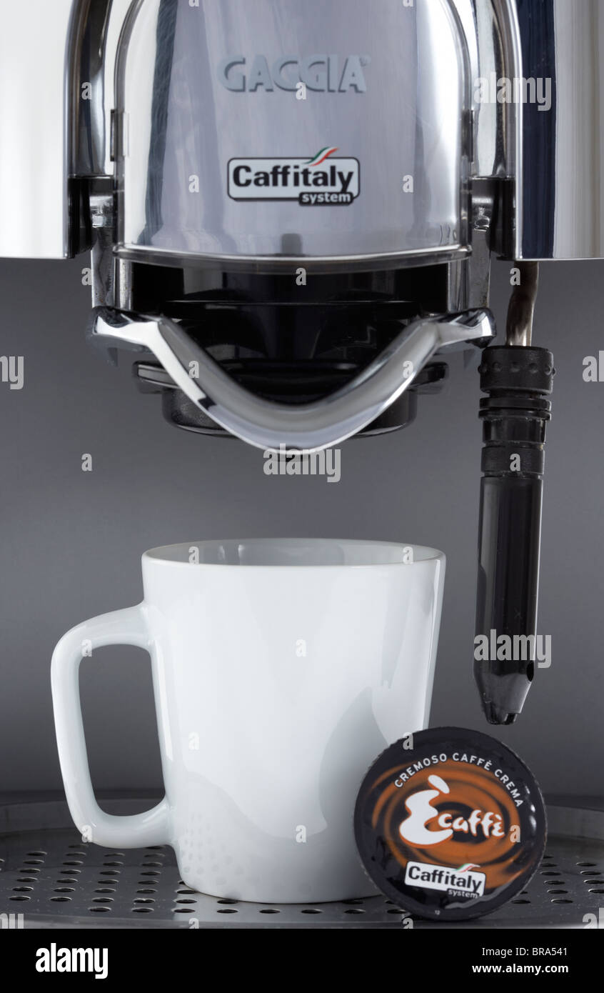 gaggia cafeitaly capsule coffee machine with cup and capsule for home use and convenience Stock Photo