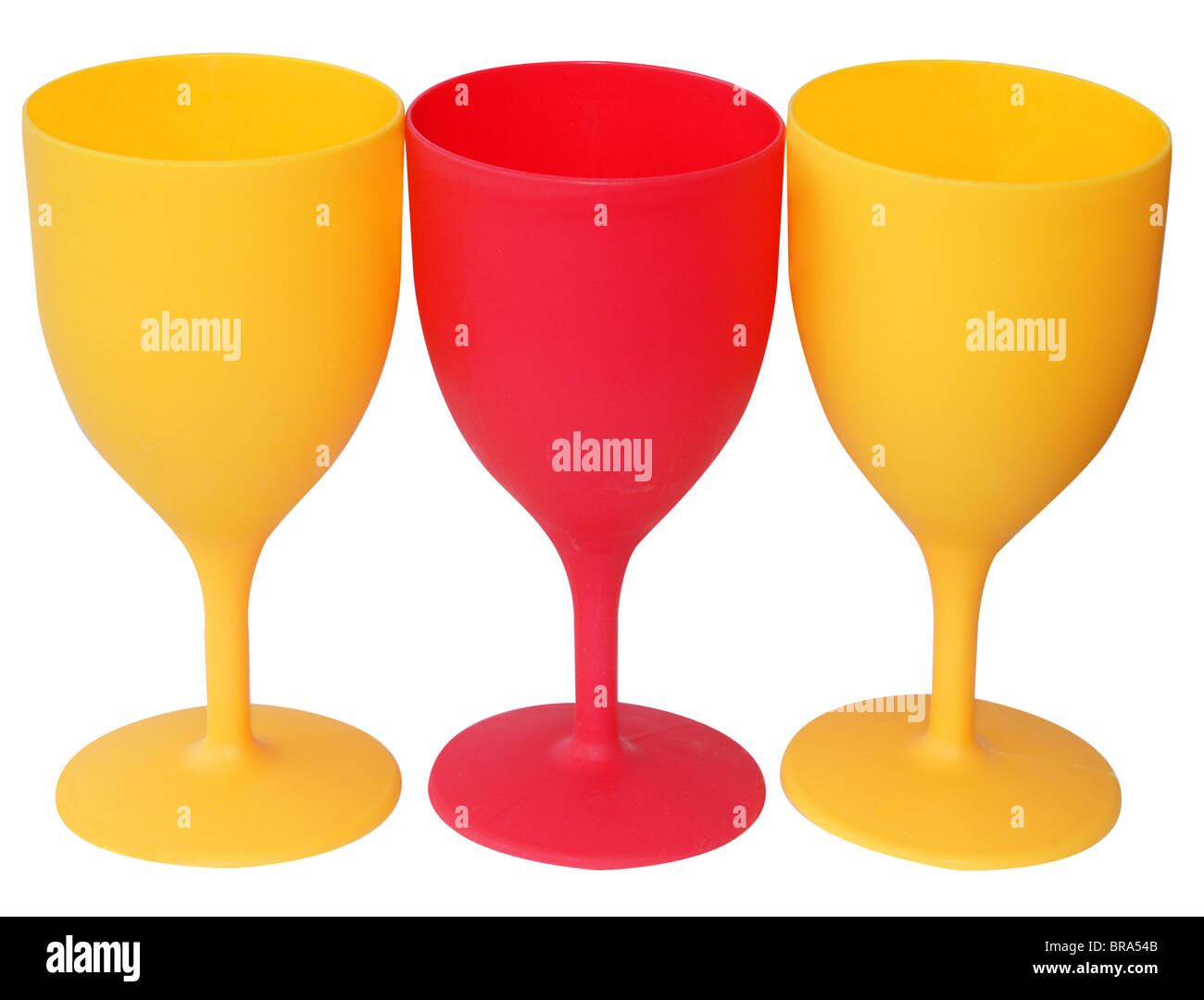 Three Plastic Stemmed Glasses isolated with clipping path Stock Photo