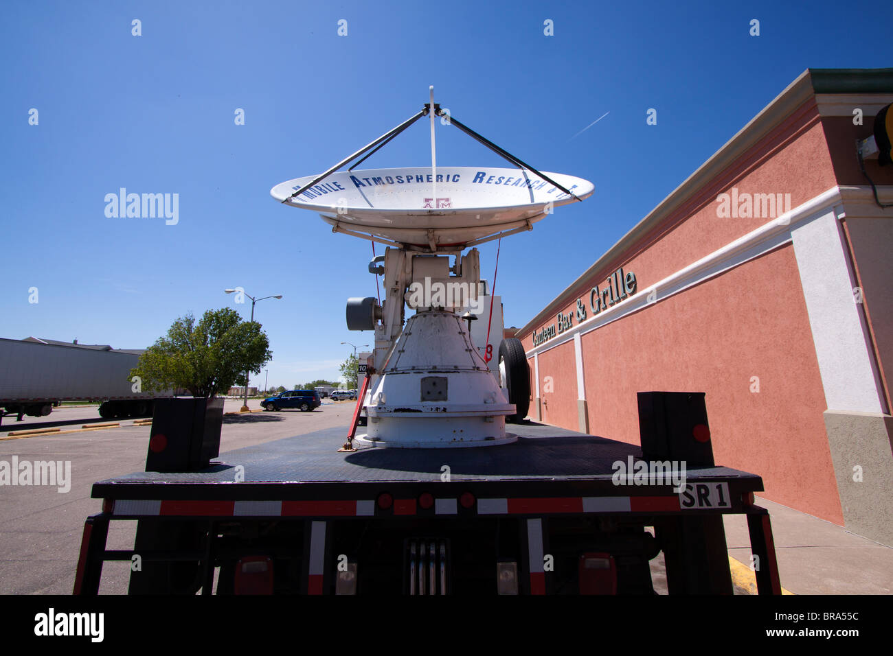 A mobile "Doppler on Wheels" radar truck participating in Project Vortex 2. Stock Photo
