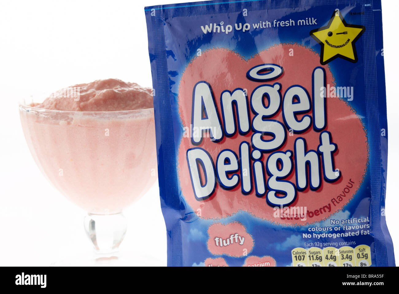 dessert bowl and packet of angel delight mousse Stock Photo