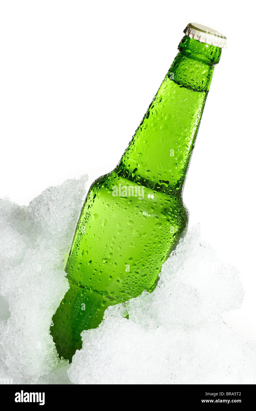 Close up view of the bottle in ice Stock Photo