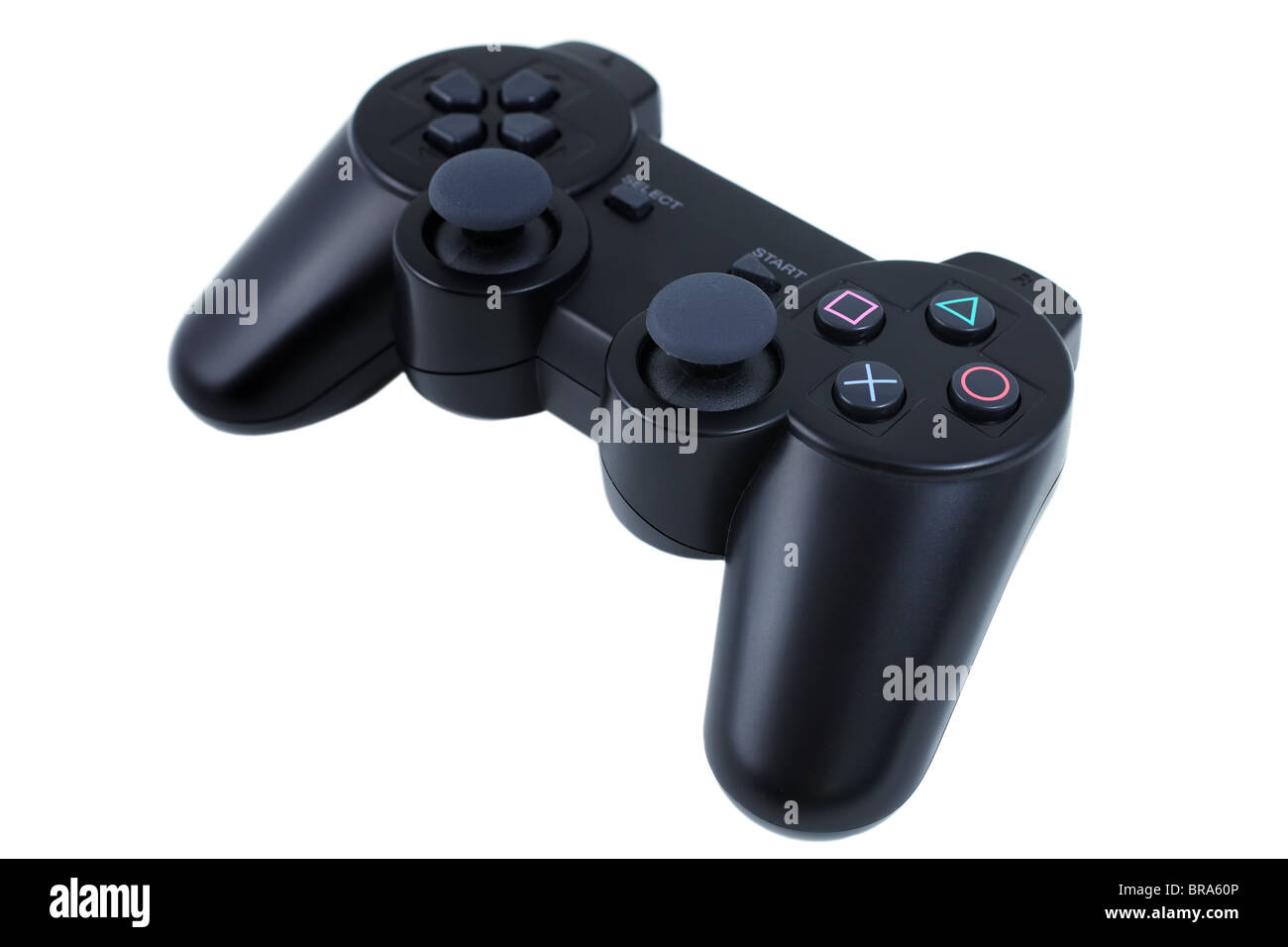 black wireless game controller isolated on white background close up ...