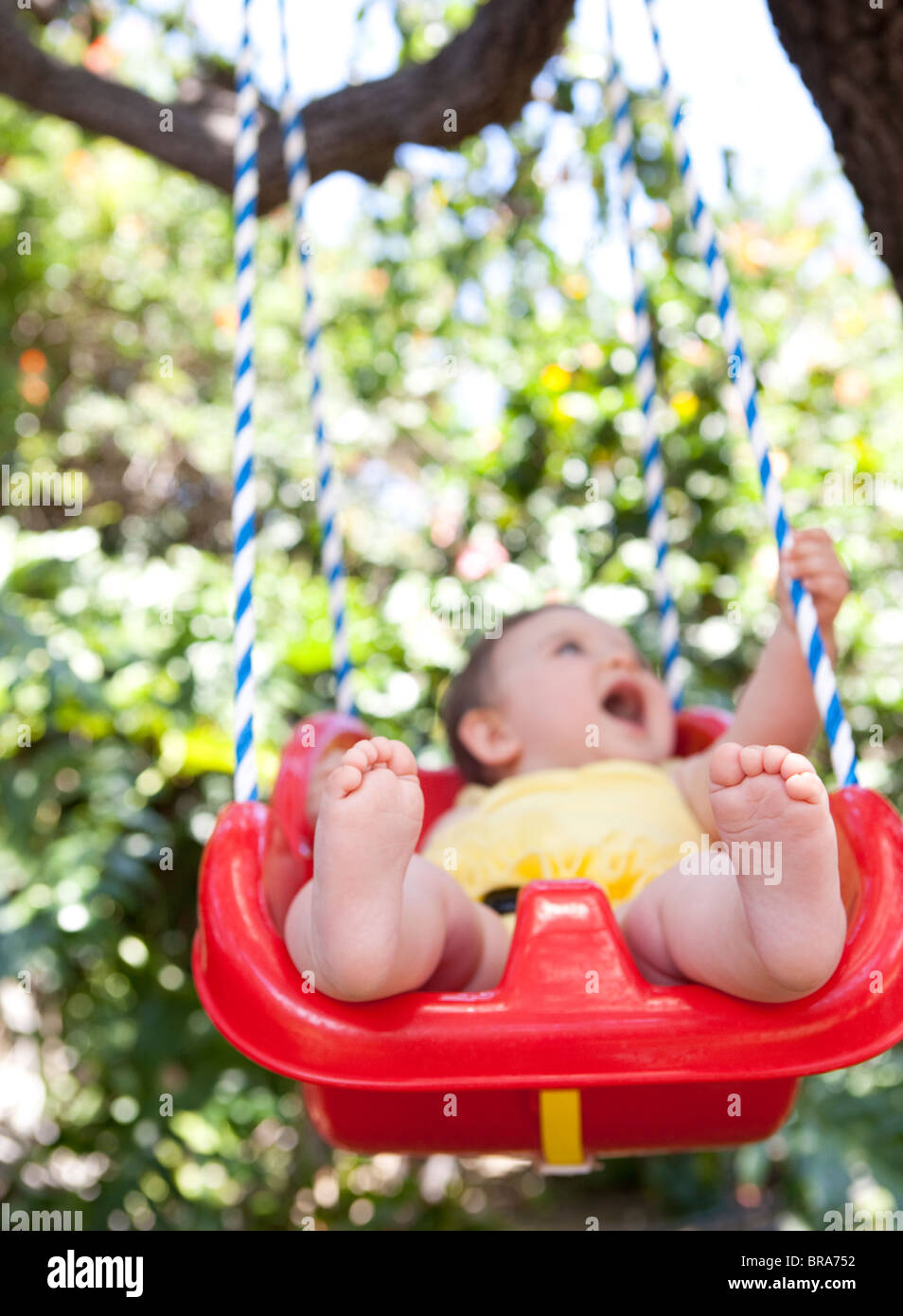 Happy baby in swing Stock Photo Alamy