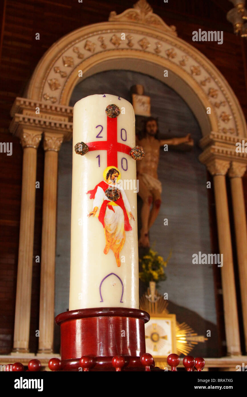 Easter candle at the Santiago Apostol church of Santiago de Veraguas, Panama. Stock Photo