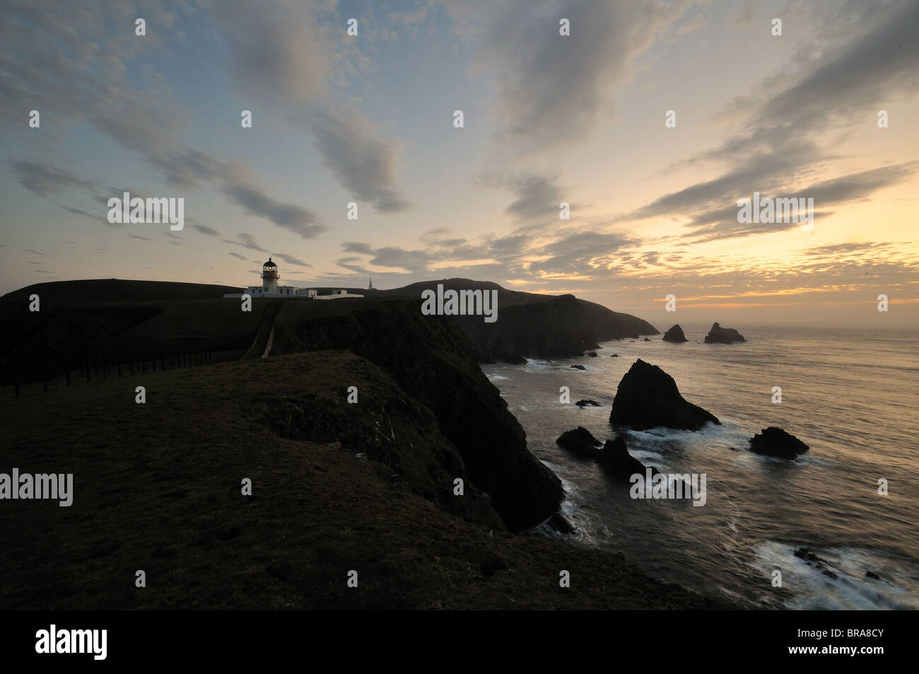 Sunset at Fair Isle North lighthouse Stock Photo