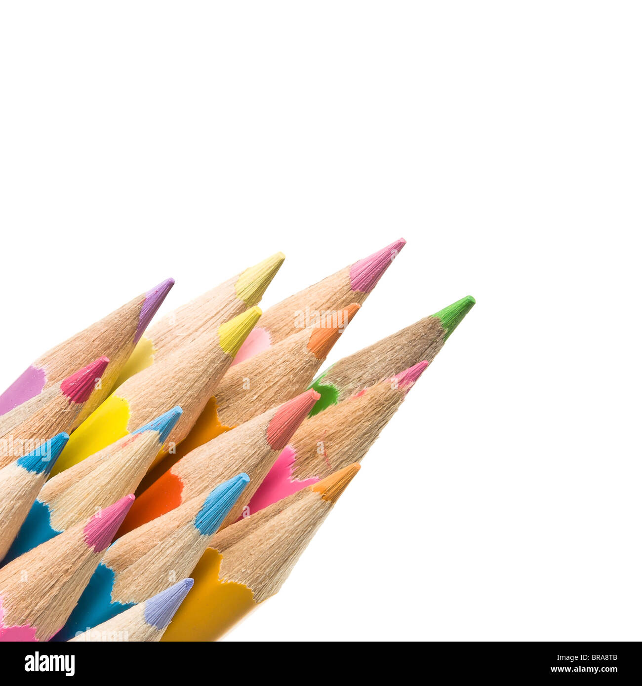 Abstract Coloured Pencils isolated on white background. Stock Photo