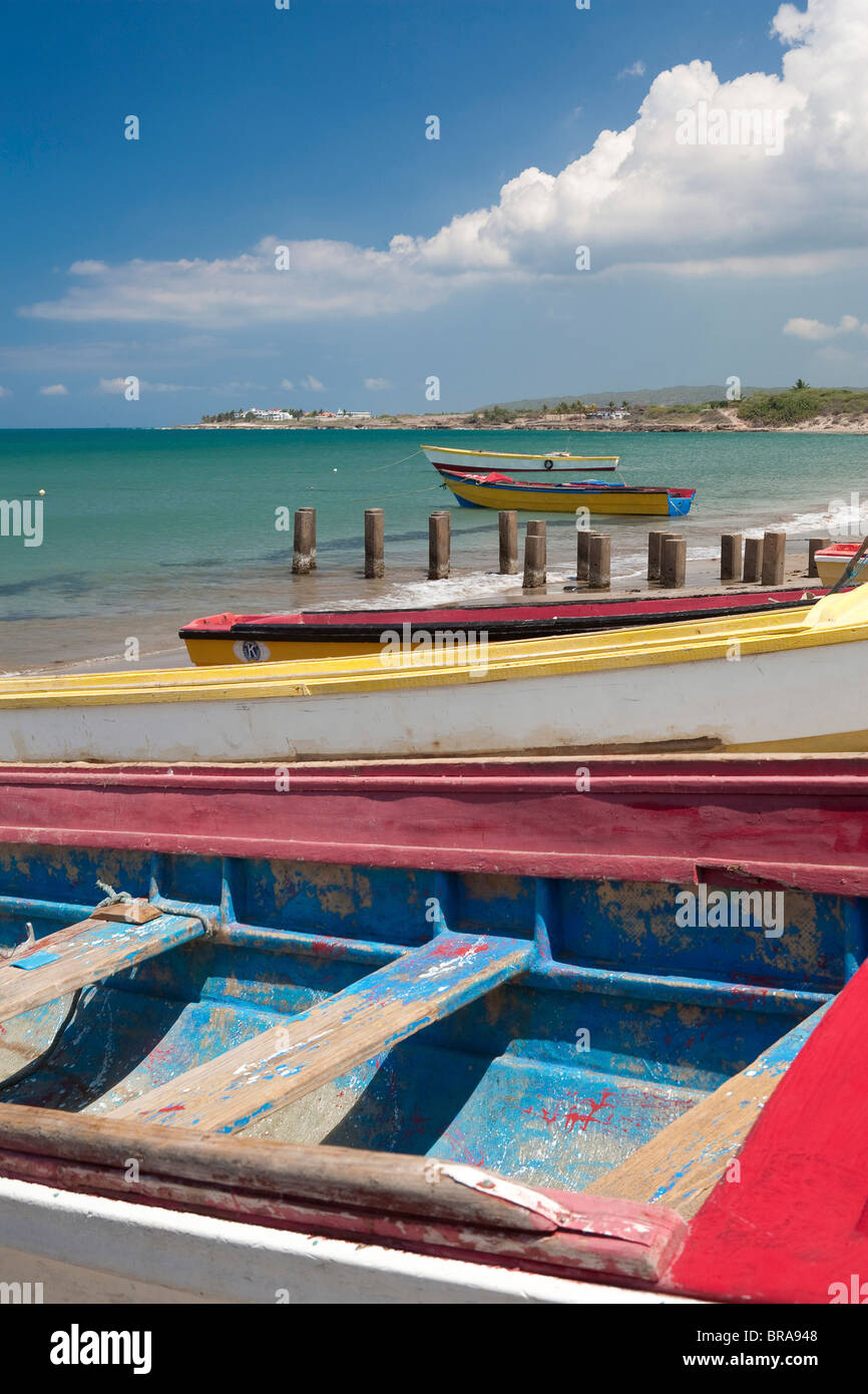 Fishing Boats, Treasure Beach, Jamaica South Coast Stock Photo