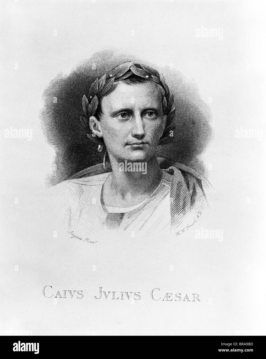 SERIOUS PORTRAIT OF GAIUS JULIUS CAESAR WEARING LAUREL CROWN CIRCA 40BC Stock Photo