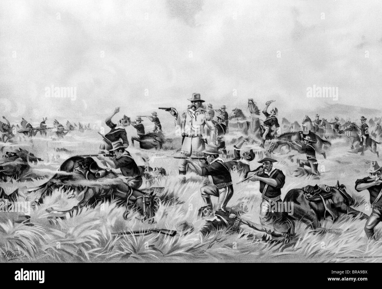 1800s 1870s JUNE 25 1876 GENERAL GEORGE ARMSTRONG CUSTER'S LAST STAND AT BATTLE OF LITTLE BIG HORN Stock Photo