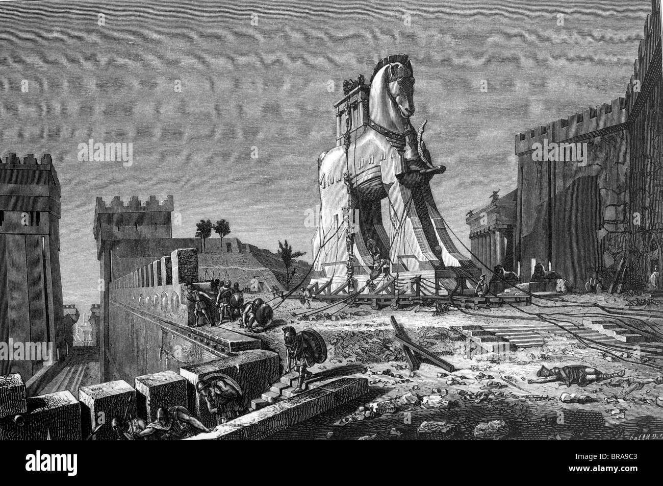 WOODEN TROJAN HORSE AT GATES OF TROY Stock Photo Alamy