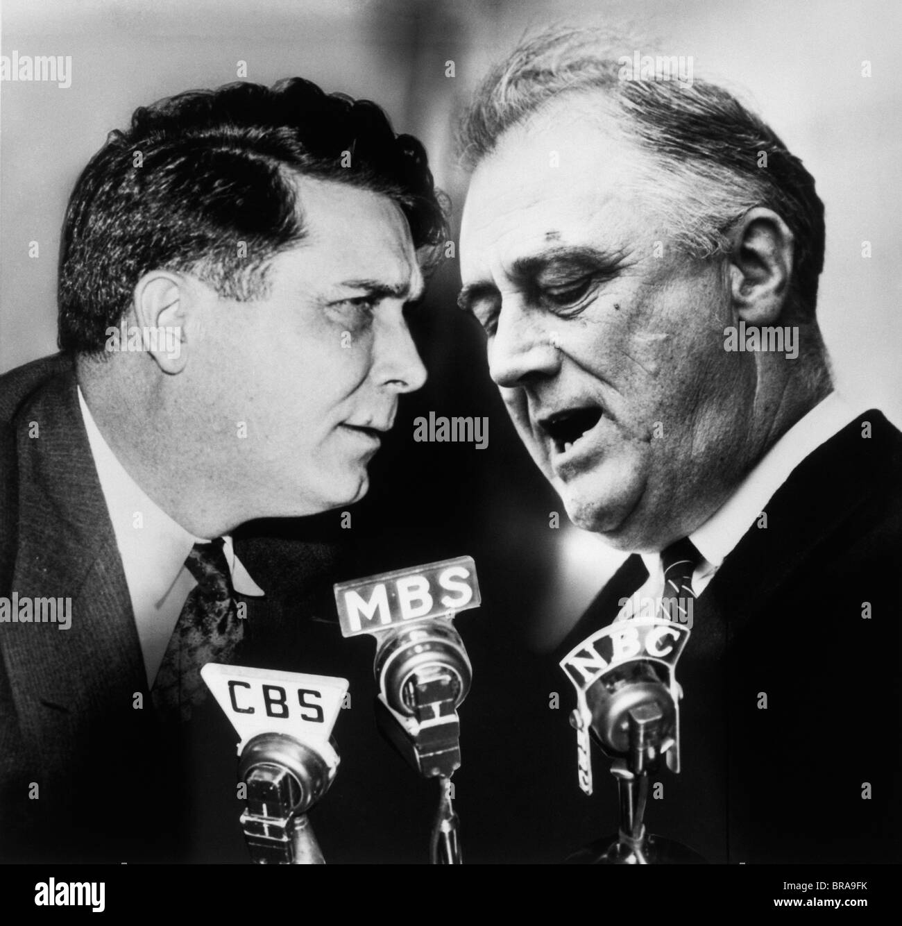 1940s WENDELL WILKIE AND FRANKLIN DELANO ROOSEVELT COMPOSITE WITH MICROPHONES Stock Photo