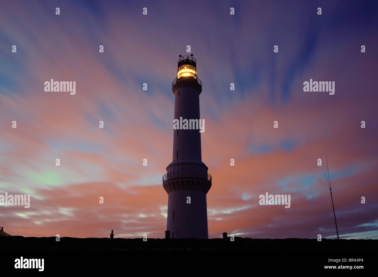 Girdle Ness lighthouse at night, Aberdeen Scotland Stock Photo