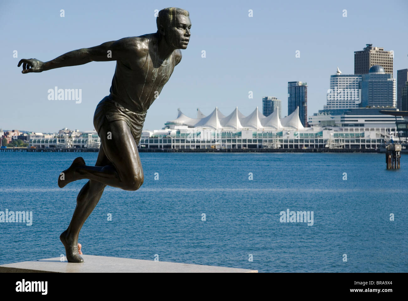 Outdoor sculpture of Olympic runner Harry Jerome by Jack Harman, Stanley Park, Vancouver, BC, Canada Stock Photo
