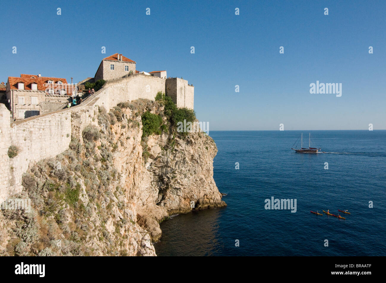 The city wall of Dubrovnik above the Mediterranean Sea, Croatia, Europe Stock Photo
