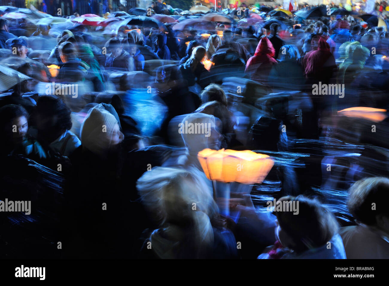 Worshippers with candles, Pope Benedict XVI's visit to Lourdes, Hautes Pyrenees, France, Europe Stock Photo