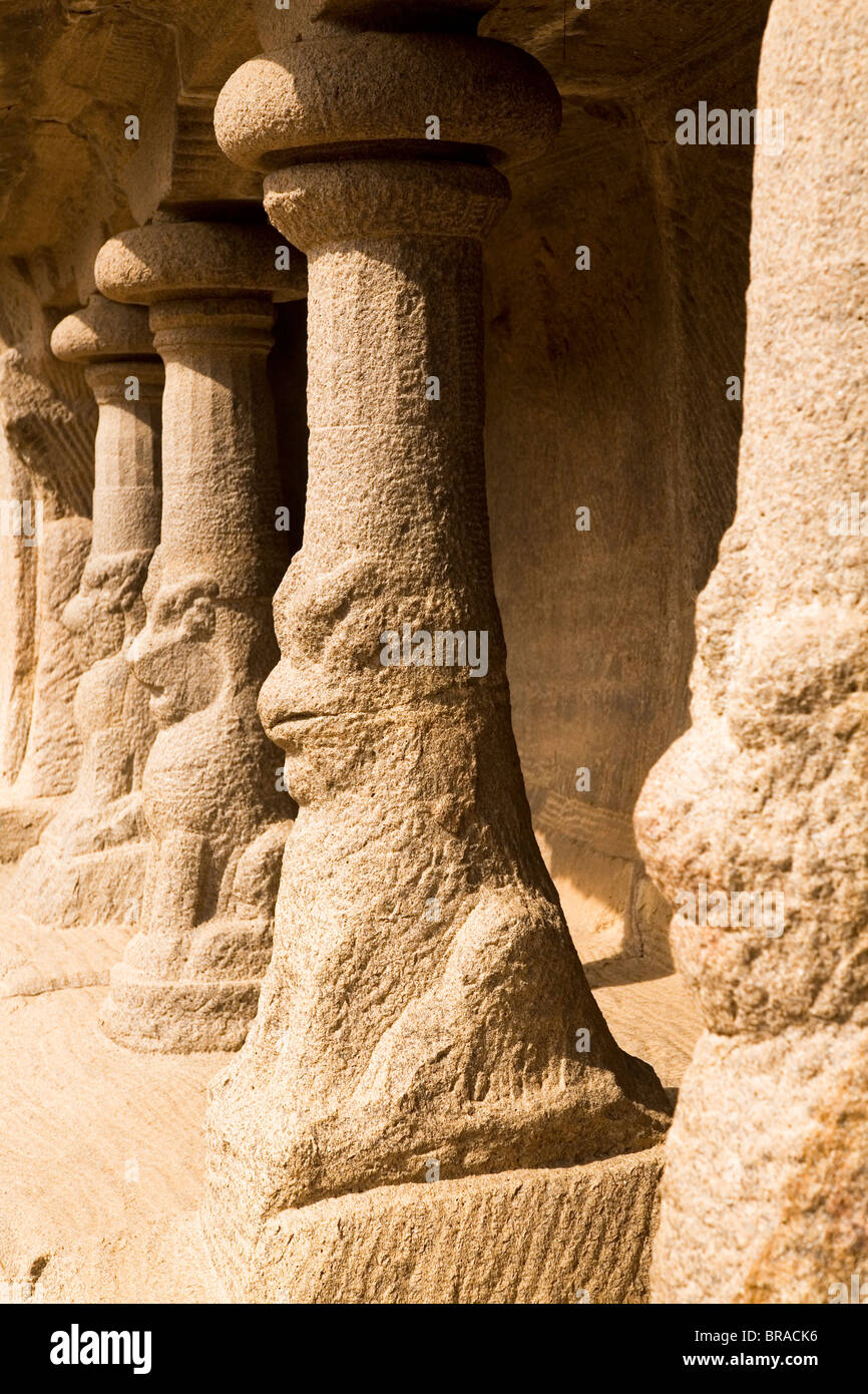 Hami Stone Ratha Stone pillars support the Bhima Ratha in the Five Rathas complex at ...