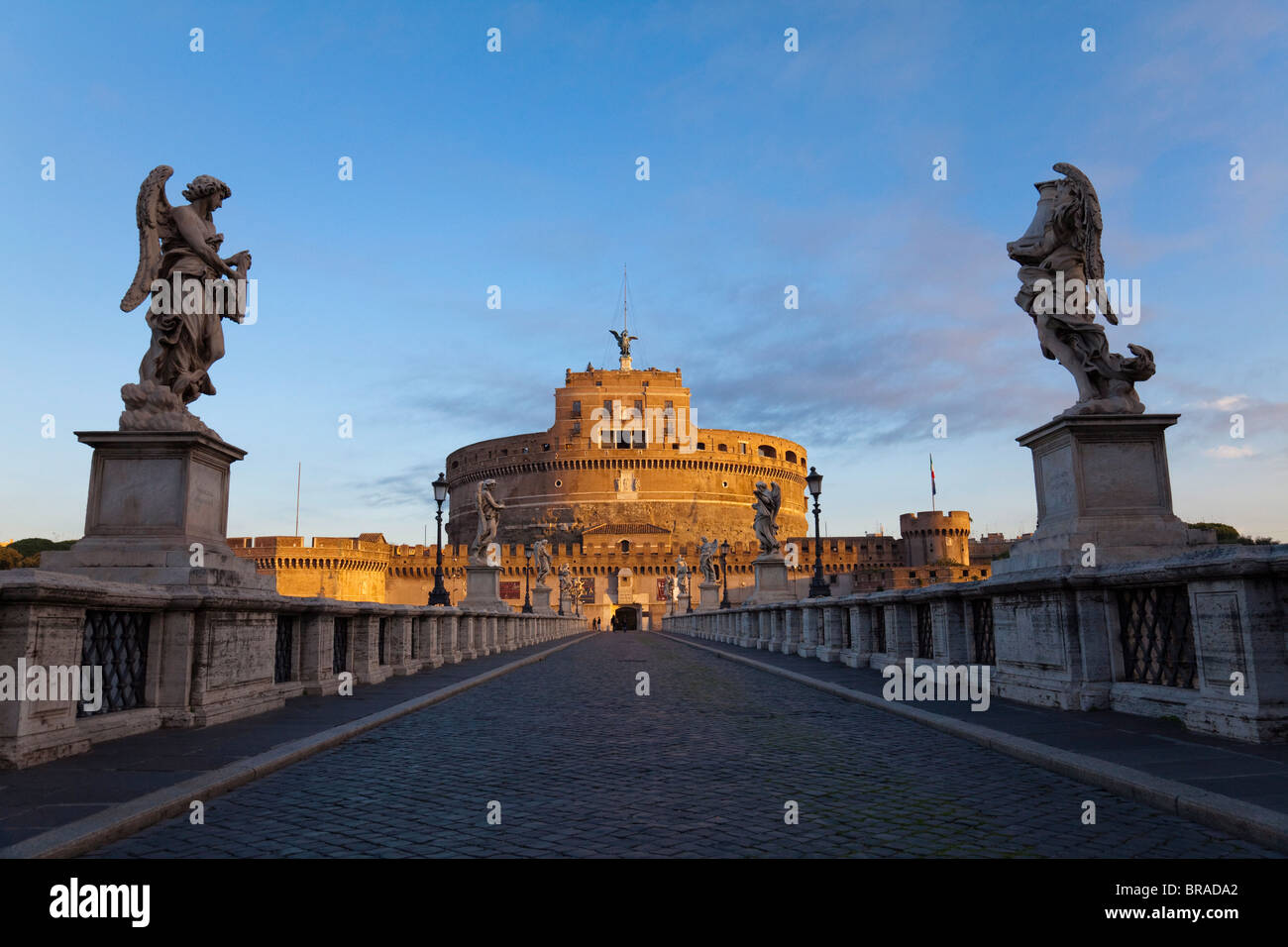 Castel Sant' Angelo and Ponte Sant' Angelo (Bridge of Angels) at dawn, Rome, Lazio, Italy, Europe Stock Photo