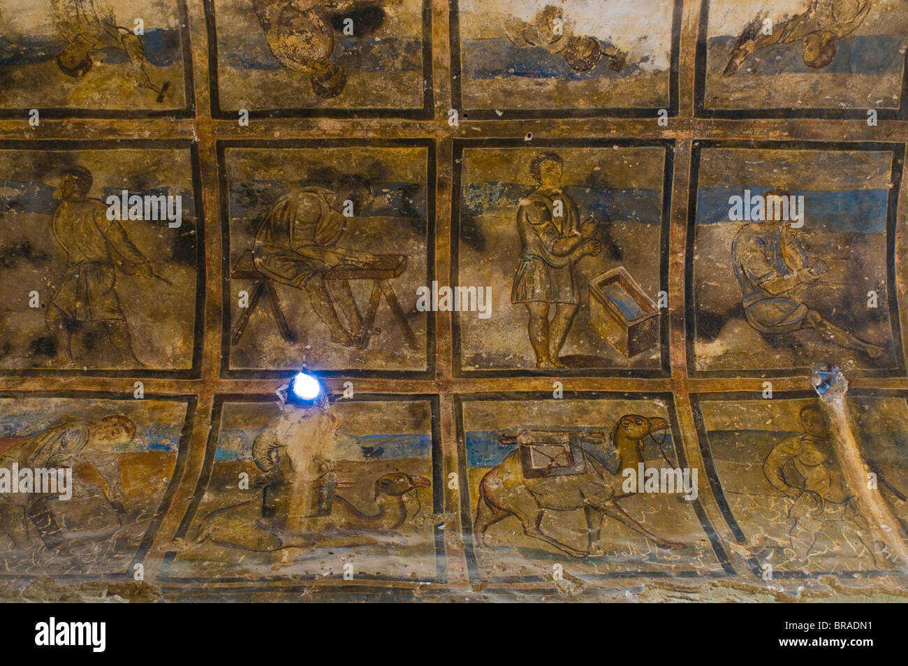 Old frescoes in the  Quseir Amra castle, UNESCO World Heritage Site, Jordan, Middle East Stock Photo