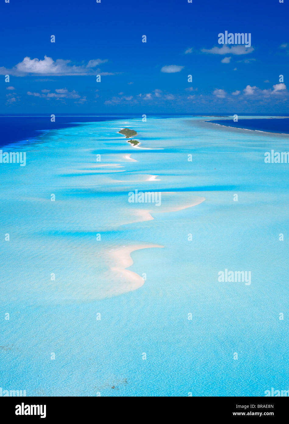 Aerial view of tropical island with lagoon, Maldives, Indian Ocean, Asia Stock Photo