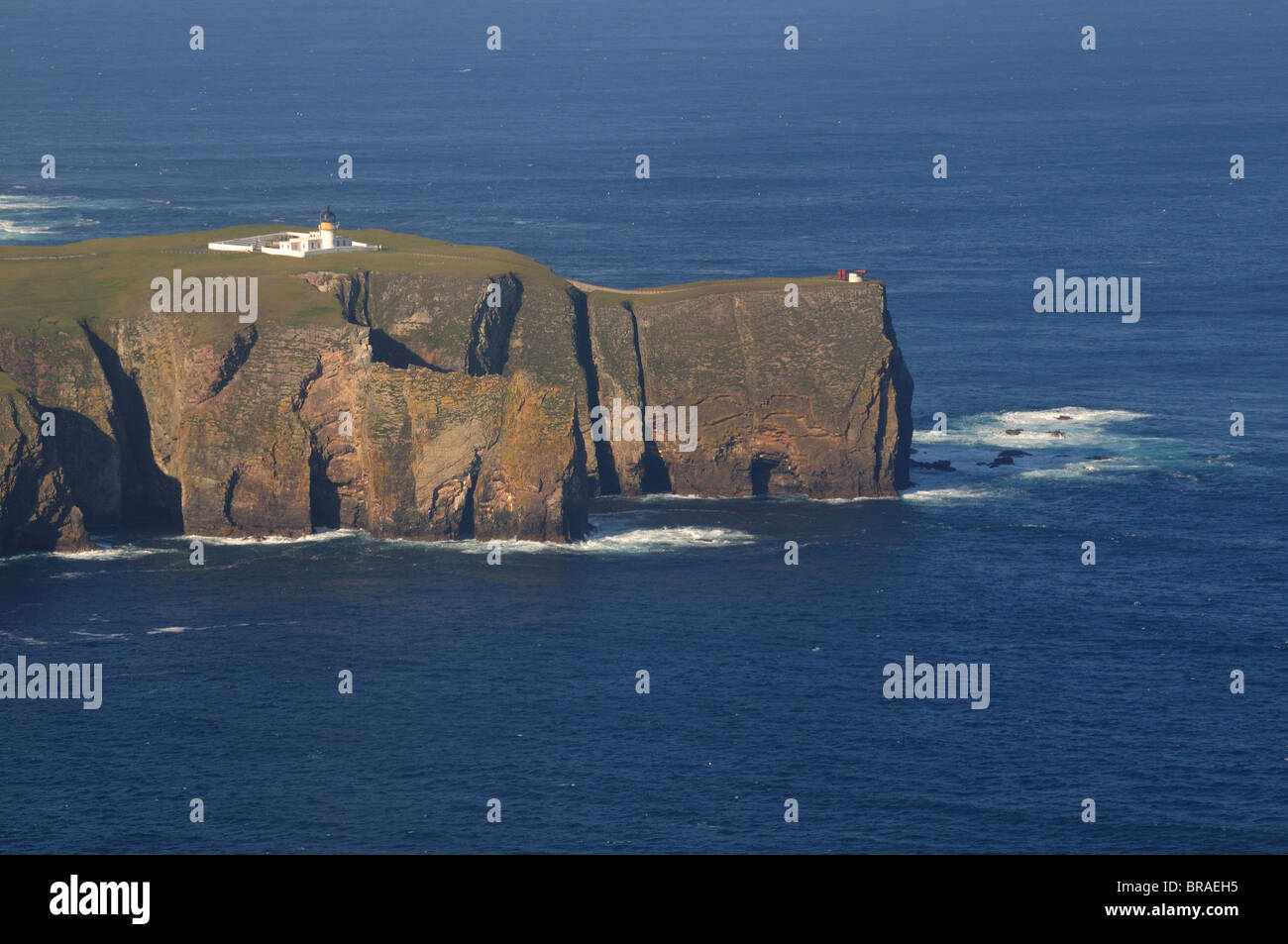 Aerial view of Fair Isle North Lighthouse Stock Photo