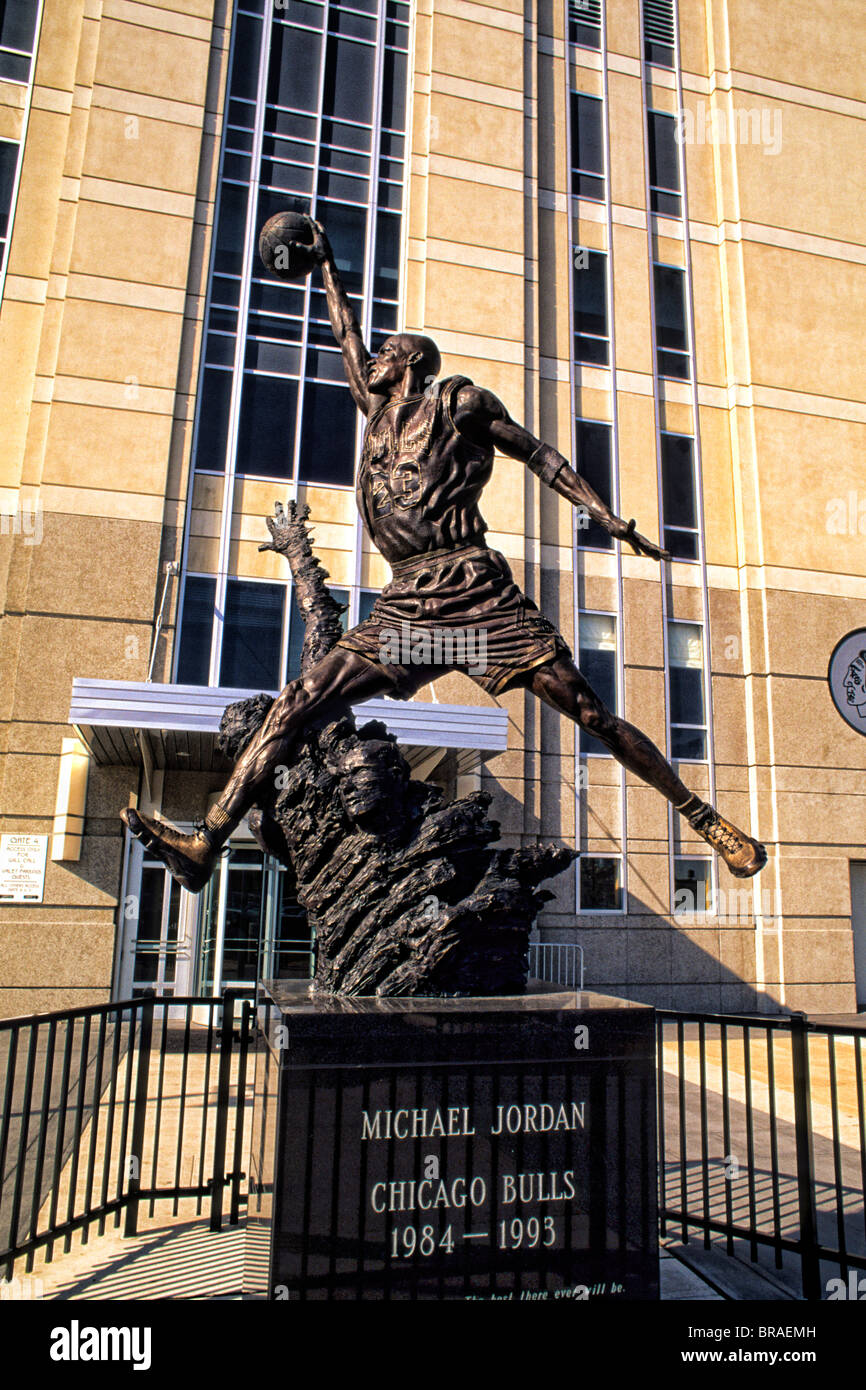 NBA Star Michael Jordan Statue at United Center in Chicago Illinois Stock Photo