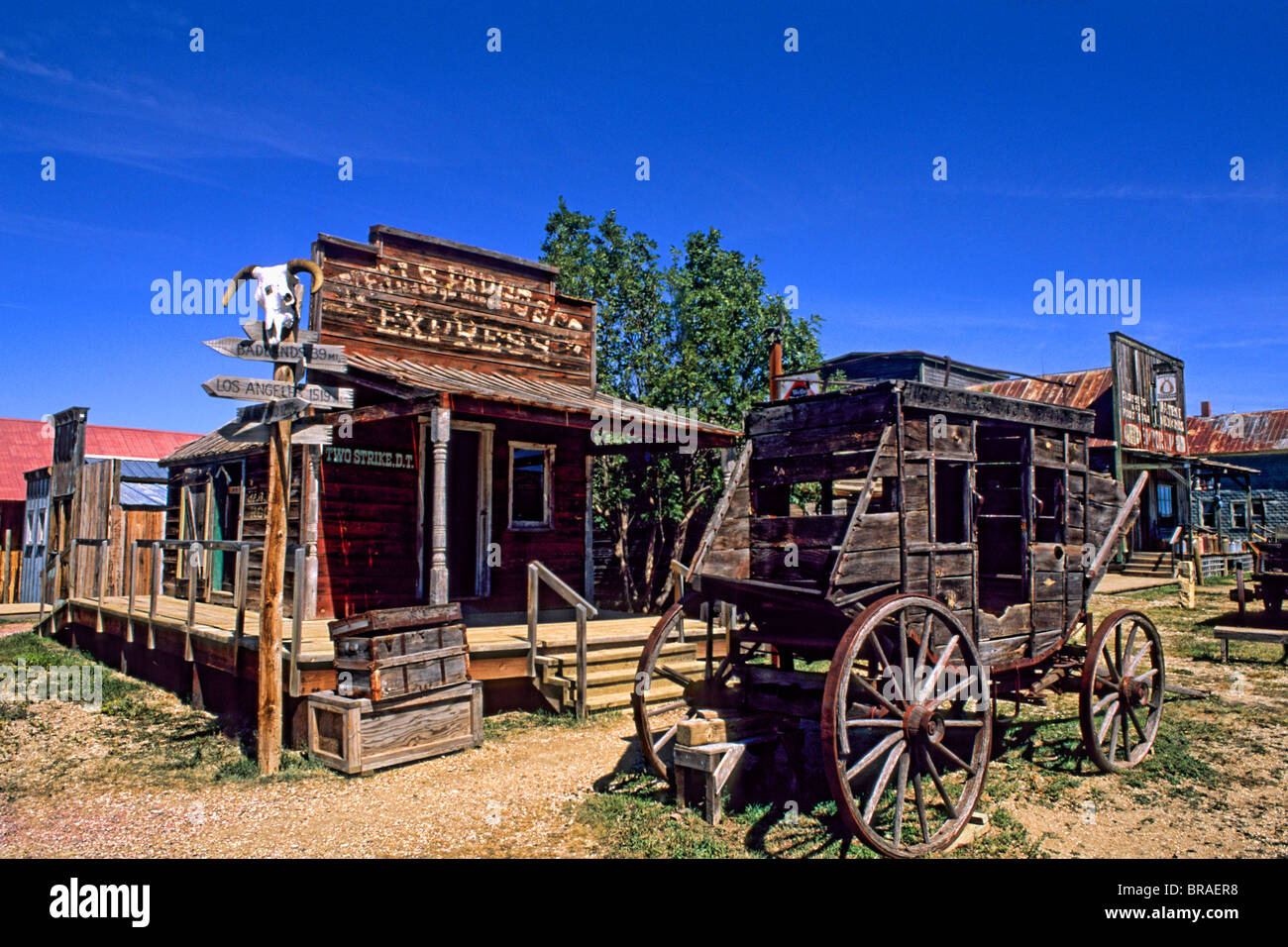 Stagecoach in old 1880s ghost town in Murdo South Dakota used in many