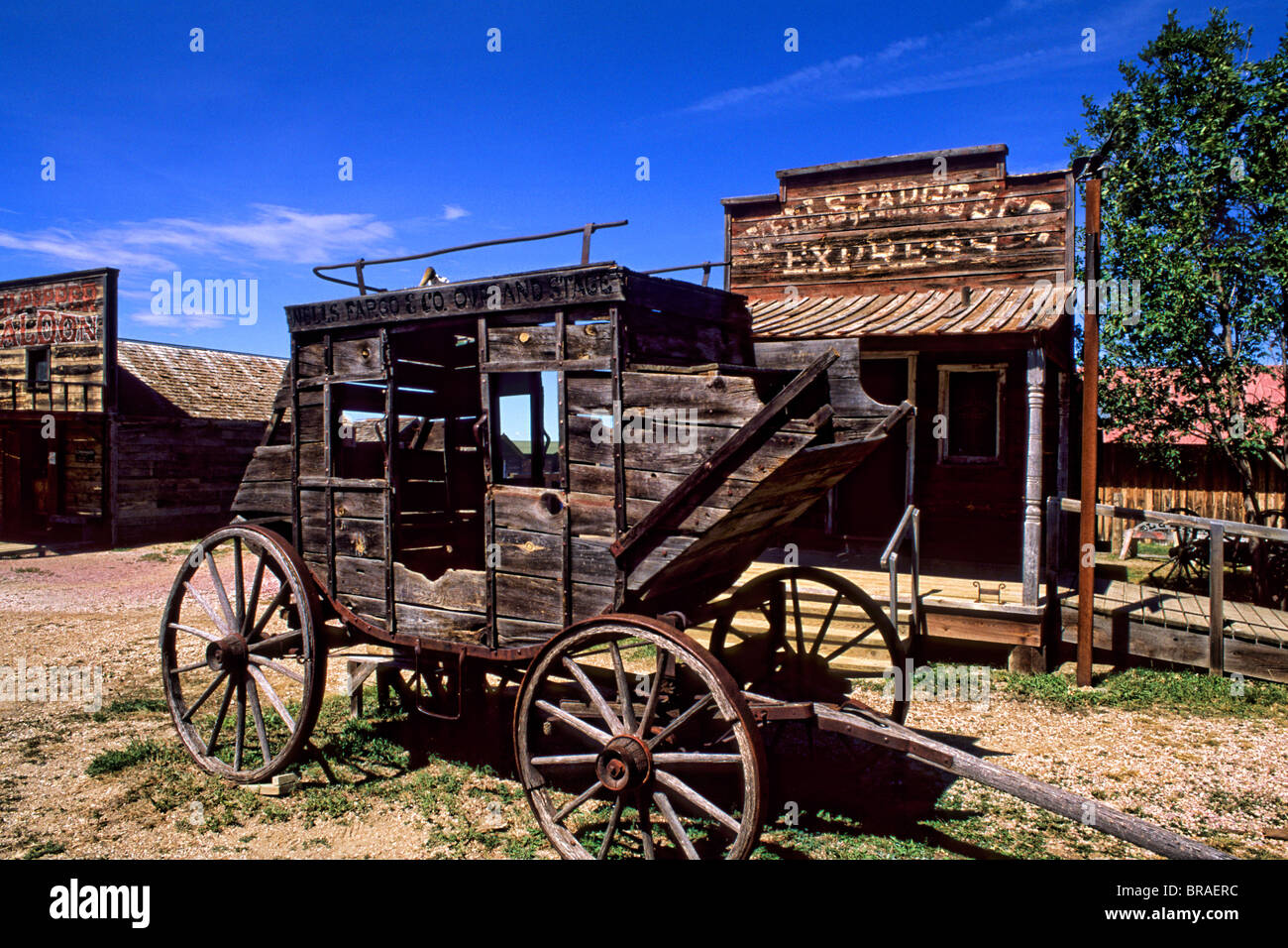 Stagecoach in old 1880s ghost town in Murdo South Dakota used in many movies  Stock Photo