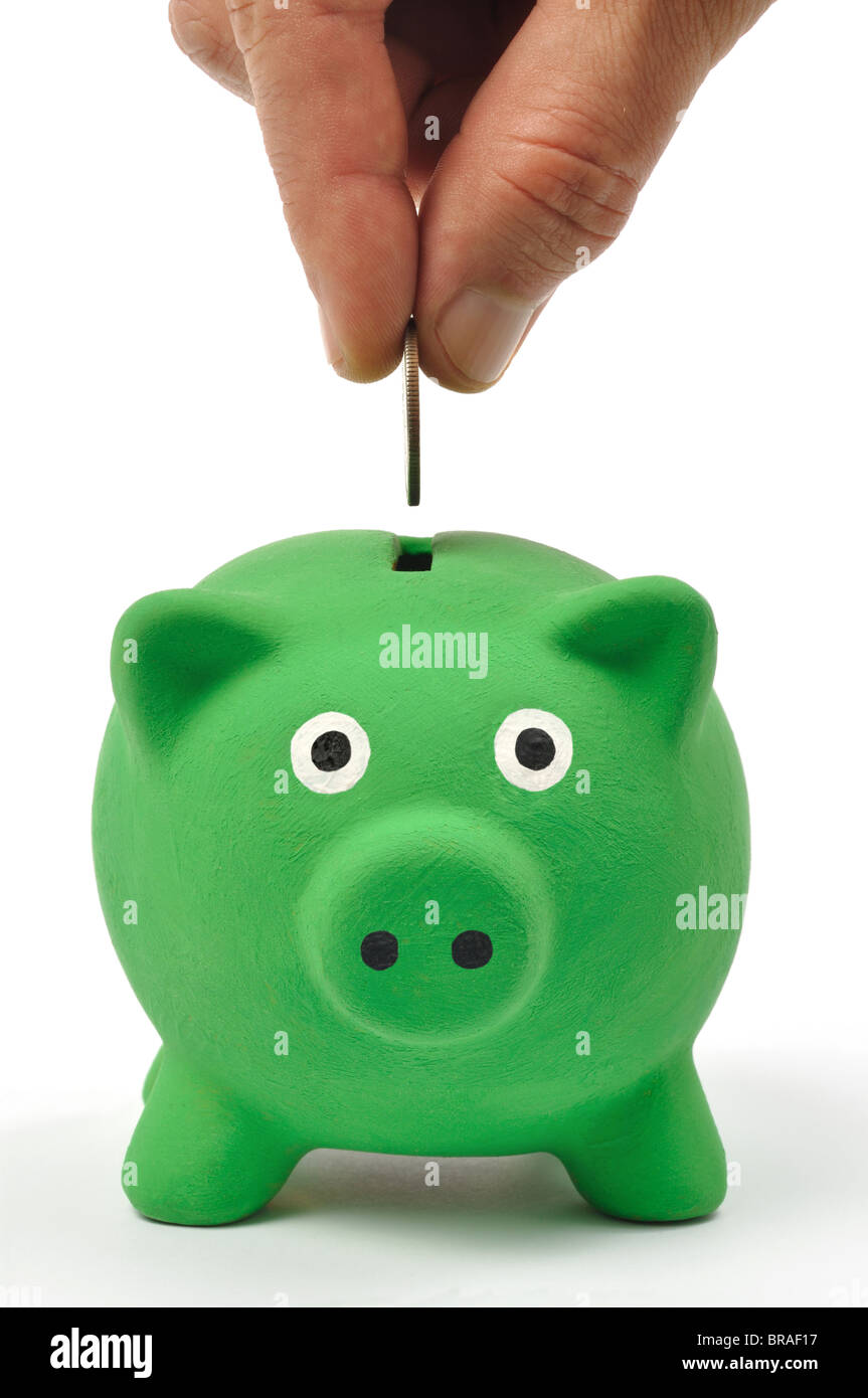 Green Piggy Bank Stock Photo - Alamy