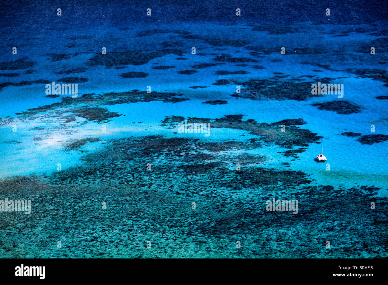 Beautiful Great Barrier Reef from plane near Cairns Queensland Australia  Stock Photo