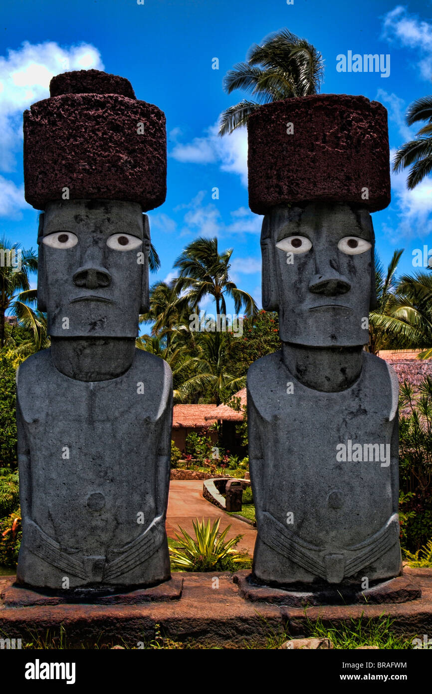 Polynesian Cultural Center in Oahu Hawaii USA Easter Island Moas Stock